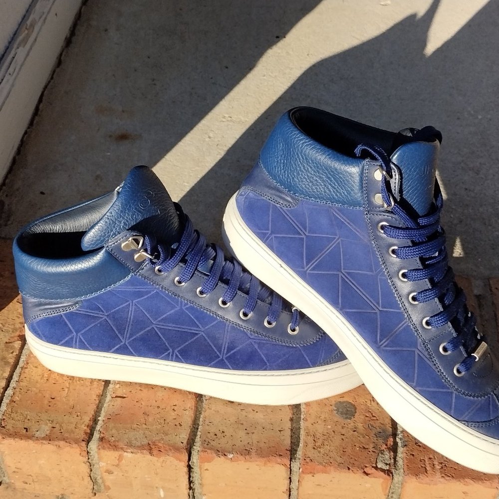 Jimmy Choo Shoes High Top Trainers Leather Blue